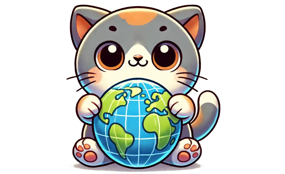 A cat holding a globe