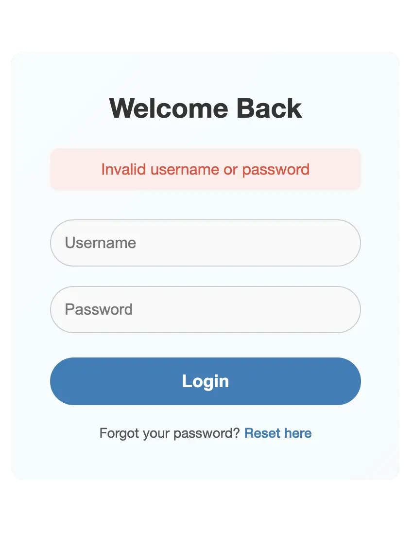 Invalid username or password on Login