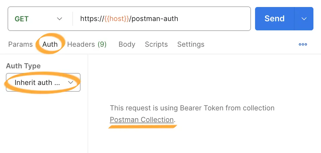 Postman authorization inherit auth from parent