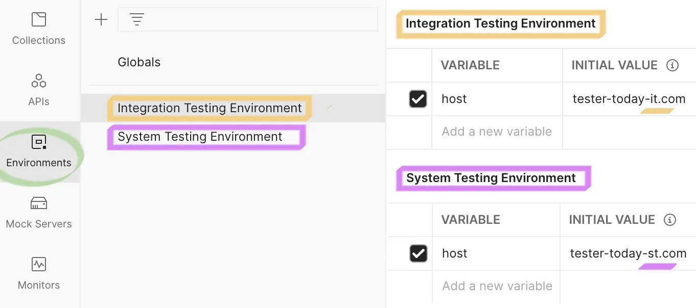 Postman environments example