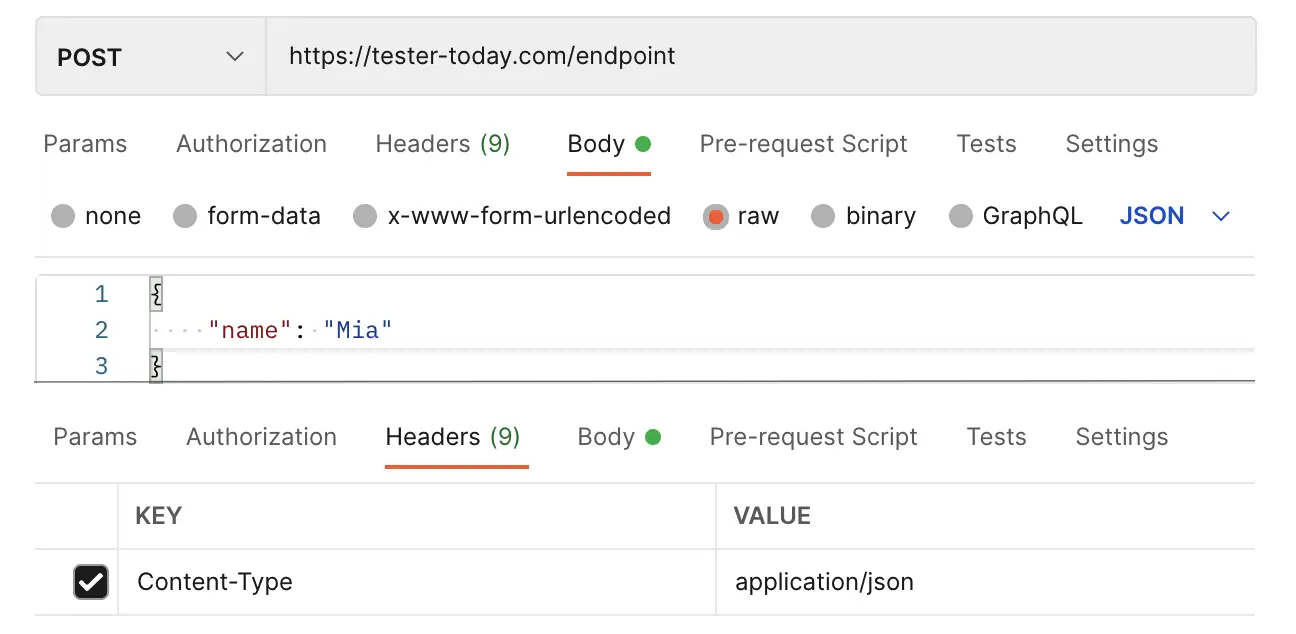 Postman request with json body